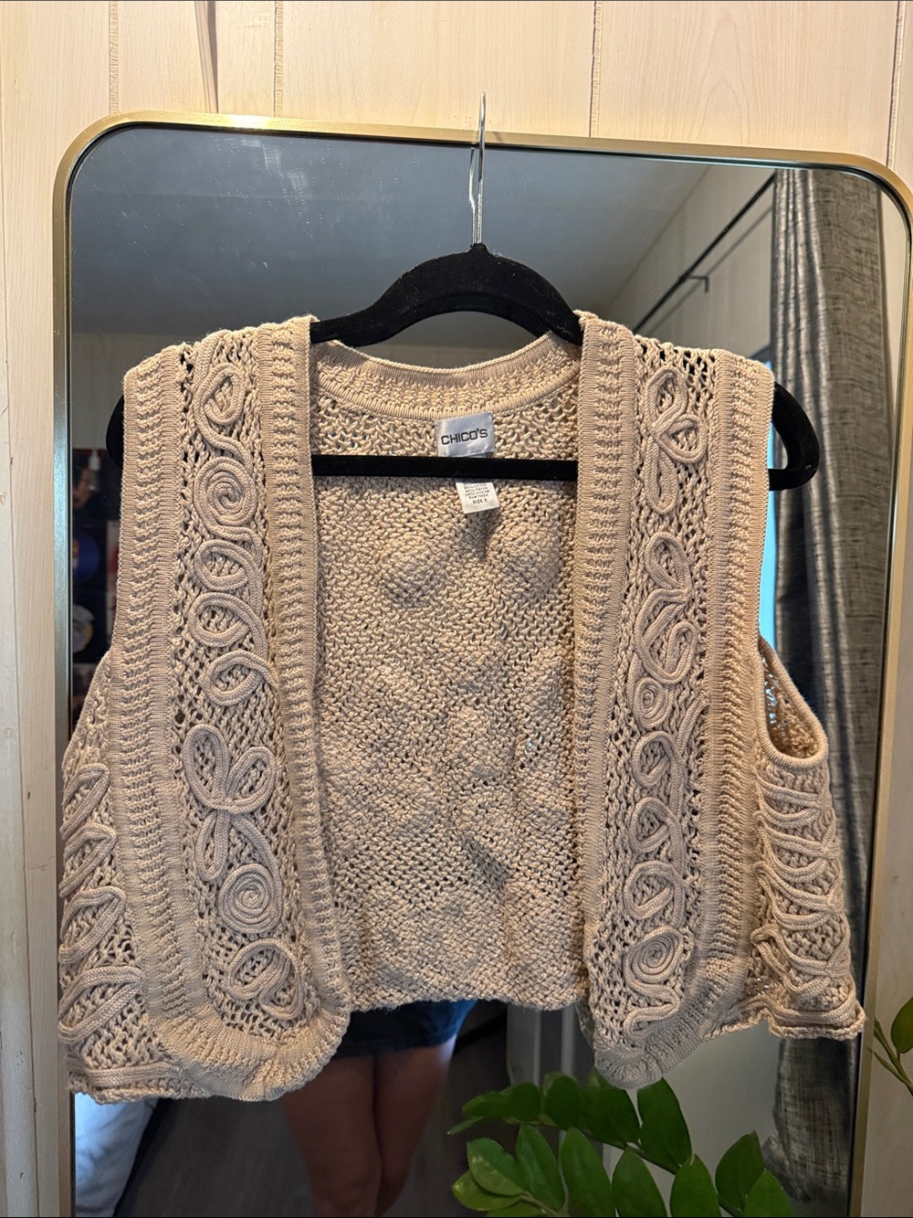 Chico's Beige Knit Open-Front Sweater Vest